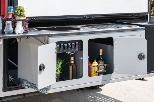 Rock Run Industries RV Parts Pull Out Aluminum Kitchen Open